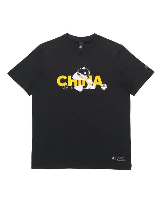 Adidas Black China Tee M 2 Printed Crew Neck Short-Sleeved
