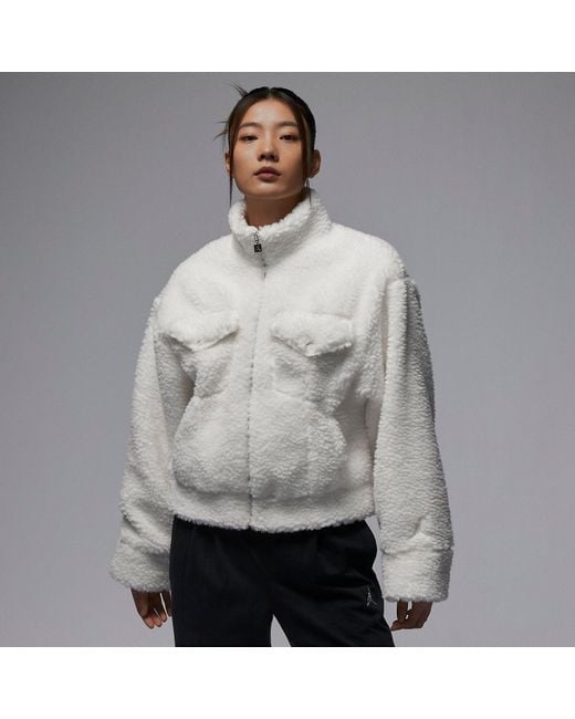 Nike White (Wmns) Fuzzy High Pile Fleece Jacket Asia Sizing 'Sail'