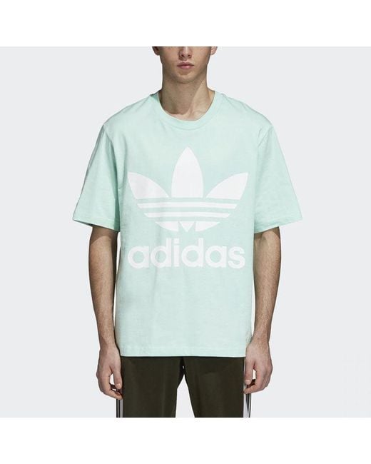 Adidas Blue Originals Large Logo Printing Round Neck Short Sleeve Mint for men