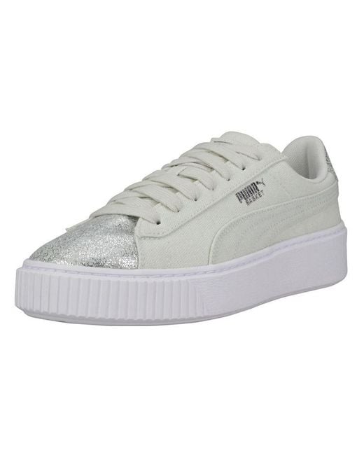 PUMA White (Wmns) Basket Platform 'Peppermint'