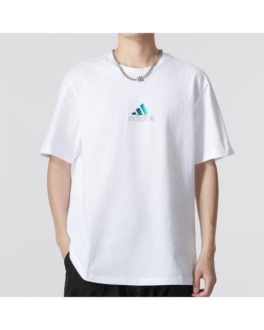 Adidas White U Jf Ss Tee 2 Logo Athleisure Casual Sports Round Neck Short Sleeve T-Shirt for men