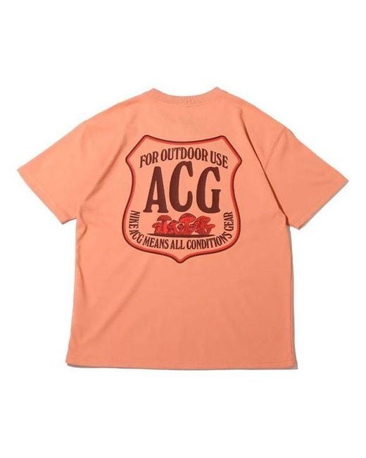 Nike Orange Acg Minimalistic Alphabet Logo Printing Casual Round Neck Short Sleeve T-Shirt for men