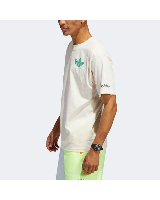 Adidas White Originals Trefoil Leaves Back Large Logo Alphabet Printing Athleisure Casual Sports Short Sleeve T-Shirt for men