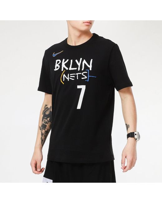 Nike Black Nba Brooklyn Nets Durant No. 7 Sports Basketball Breathable Running Short Sleeve for men