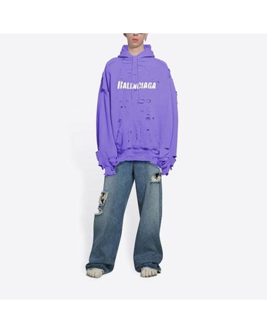 Balenciaga Purple Caps Destroyed Hoodie for men