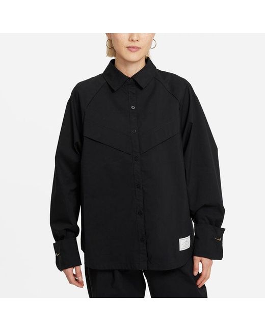 Nike Blue (Wmns) Sportswear Icn Clsh Wvn Ls Top Long Sleeved Shirt