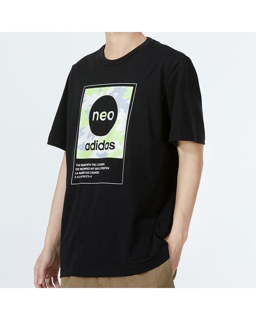 Adidas Black Neo Sw Dig Logo T Athleisure Casual Sports Round Neck Large Logo Short Sleeve T-Shirt for men