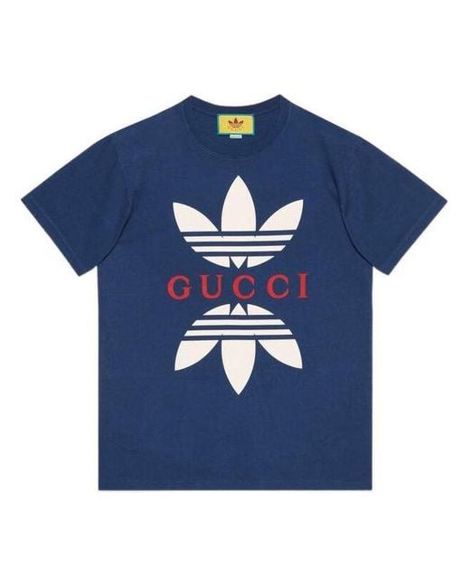 Gucci Blue X Adidas Cotton Jersey T-Shirt 'Cobalt' for men