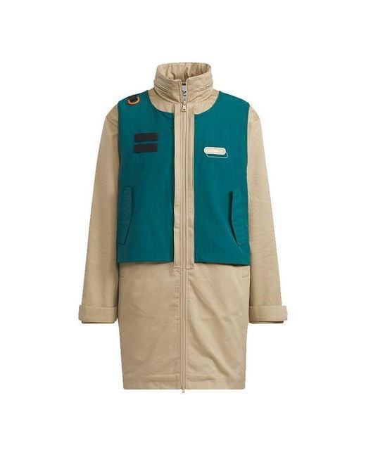 Adidas Blue Originals Mr Parka Detachable Contrasting Colors Vest Mid-Length Hooded Logo Jacket for men