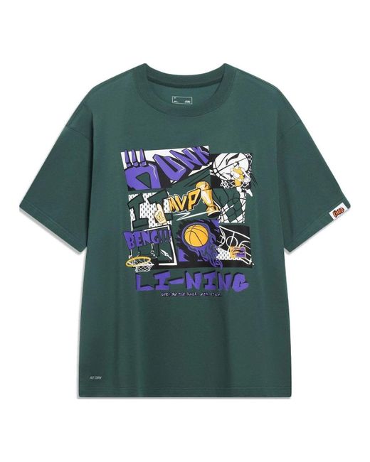 Li-ning Green Basketball Graphic T-shirt for men