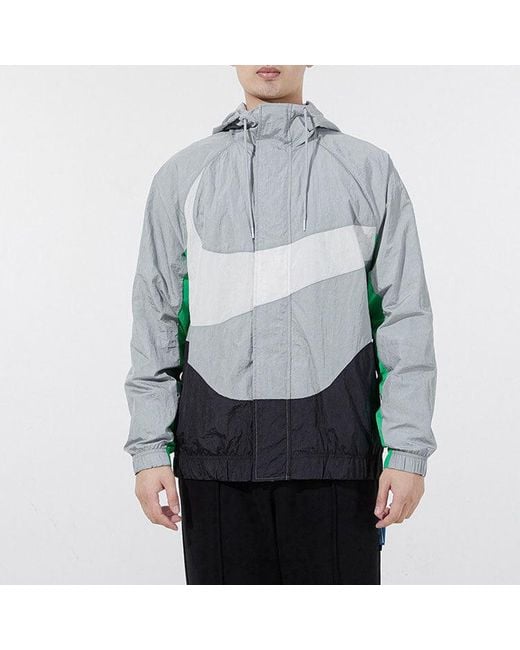 Nike Gray Sportswear Swoosh Contrasting Colors Large Logo Hooded Woven Jacket for men