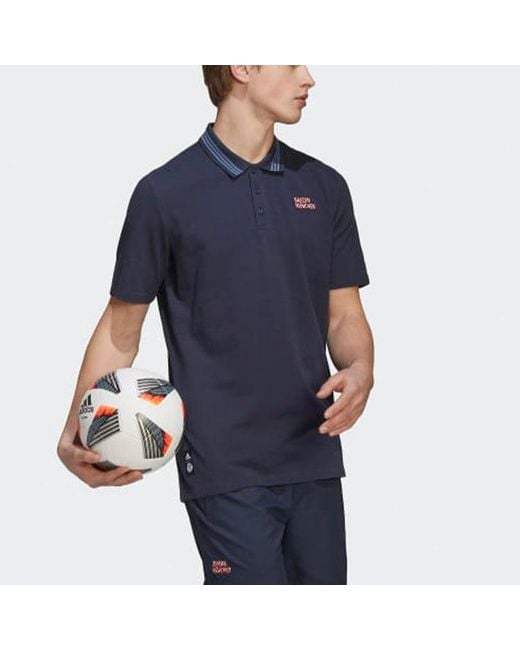 Adidas Blue Bayern Munich Solid Color Stripe Casual Short Sleeve Polo Shirt for men