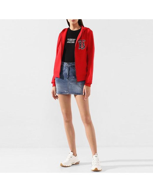Burberry Red (Wmns) Alphabet Printing Zipper Hoodie
