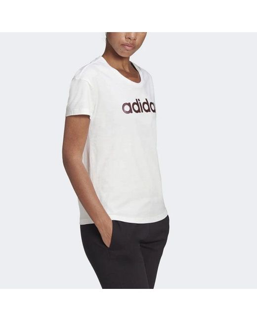 Adidas White (Wmns) Alphabet Printing Round Neck Training Sports Short Sleeve