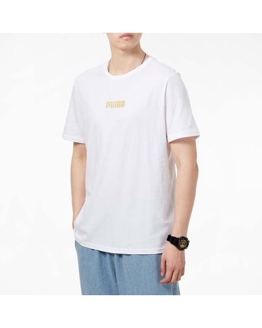 PUMA White Alphabet Printing Casual Sports Short Sleeve for men