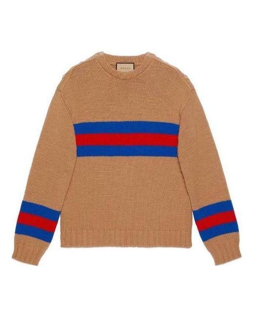 Gucci Blue Wool Mohair Sweater With Web Intarsia 'Camel' for men
