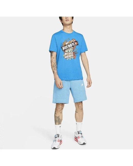 Nike Blue Just Doit Casual Sports Alphabet Printing Short Sleeve for men