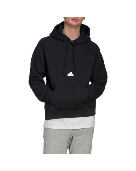 Adidas Black Solid Color Logo Hooded Loose Long Sleeves for men