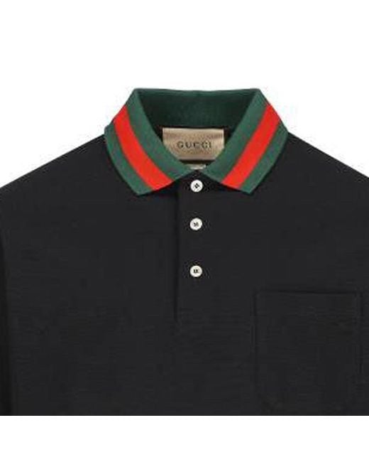 Gucci Black Web Collar Polo Shirt for men
