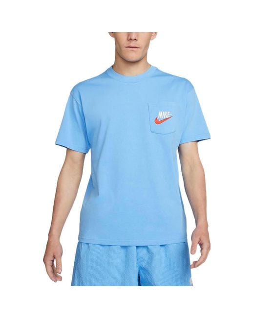 Nike Blue Sportswear Casual Sports Breathable Back Large Logo Round Neck Short Sleeve University T-Shirt for men