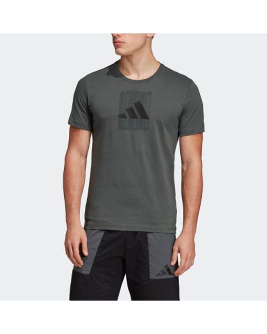 Adidas Gray The Pack Q2 Gfx Logo Printing Sports Short Sleeve for men