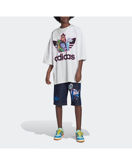 Adidas White Originals X Kerwin Frost Crossover Cartoon Printing Loose Round Neck Short Sleeve T-Shirt for men