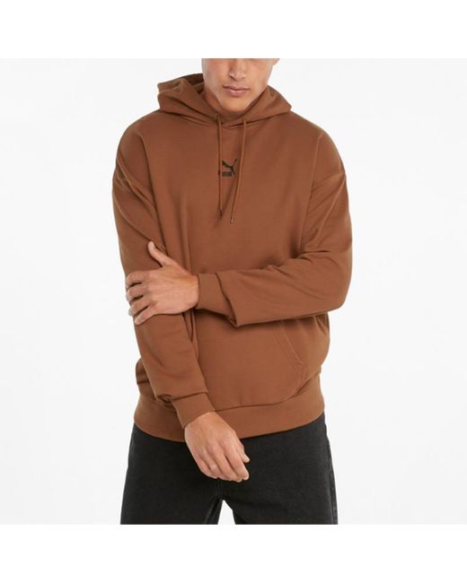 PUMA Brown Classics Oversized Casual Sports Drawstring Hooded Long Sleeves Coffee for men
