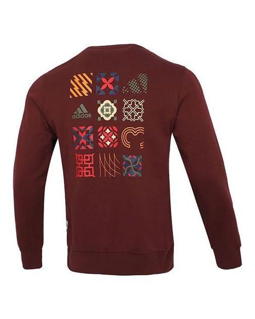 Adidas Red Cny Gfx Crew2 Pullover Sports Dark for men
