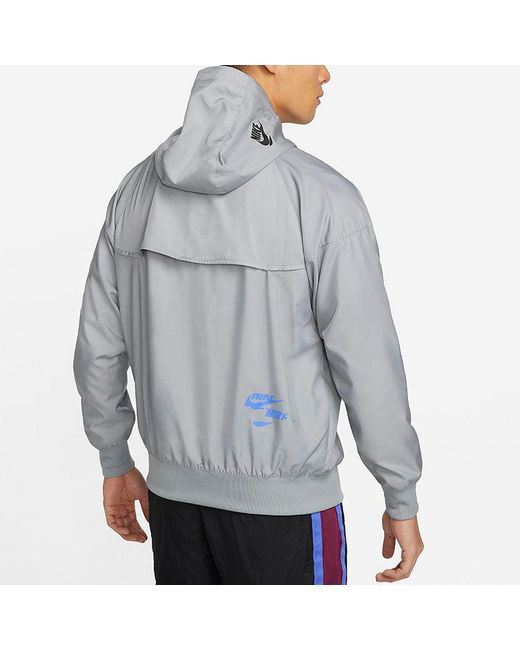 Nike Blue Sportswear Sport Essentials Logo Printing Woven Breathable Hooded Jacket Gray for men