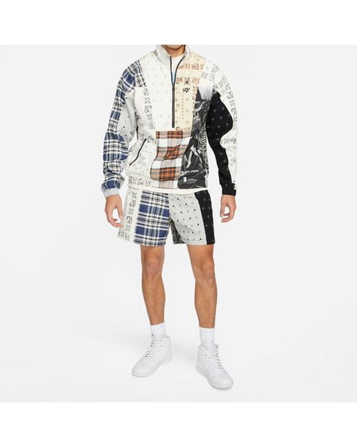 Nike Blue Ss22 Cashew Plaid Pattern Contrasting Colors Full Print Casual Sports Shorts for men