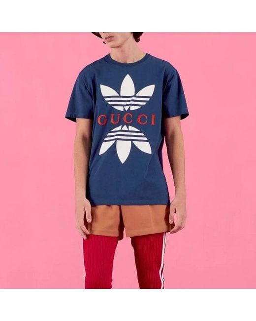 Gucci X Adidas Cotton Jersey T-Shirt 'Cobalt' in Blue for Men