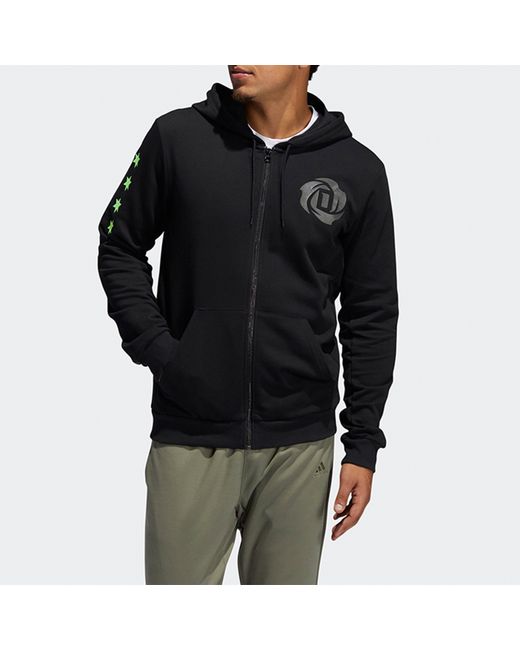 Adidas Black Rose Fullzip Basketball Sports Long-Sleeve Hooded Jacket for men