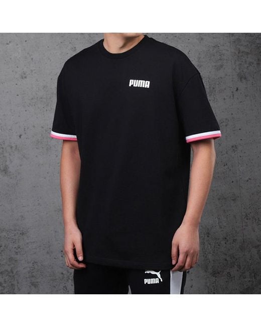 PUMA Black Casual Sports Breathable Round Neck Knit Short Sleeve for men
