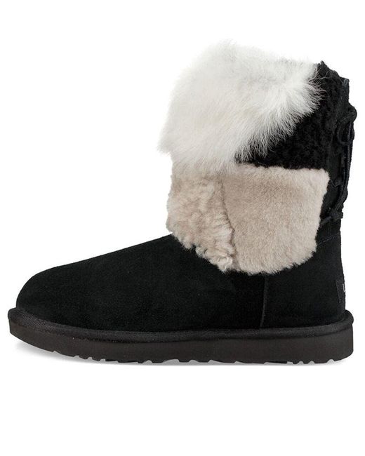 Ugg Black Classic Short Patchwork Fluff Stay Warm Cozy Fleece Lined