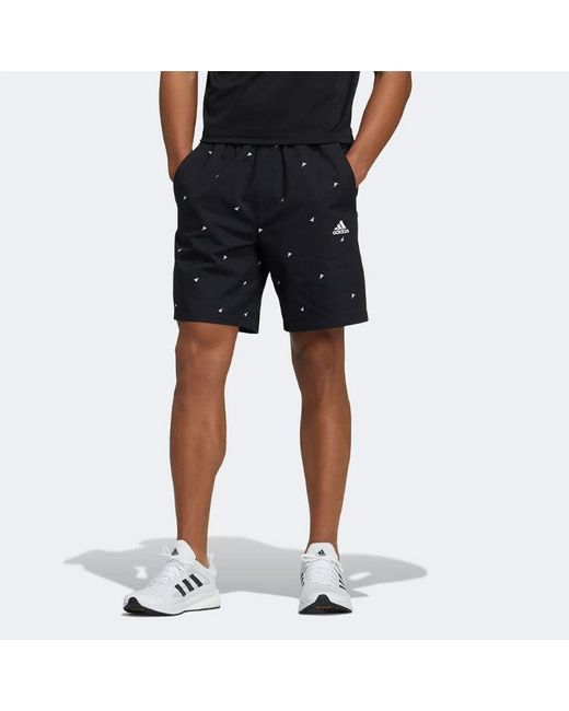 Adidas Black Fi Short Aop Logo Printing Athleisure Casual Sports Shorts for men