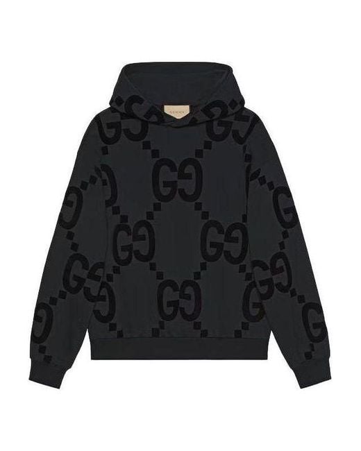 Gucci Black Gg Flocked Print Cotton Fleece Sweatshirt for men
