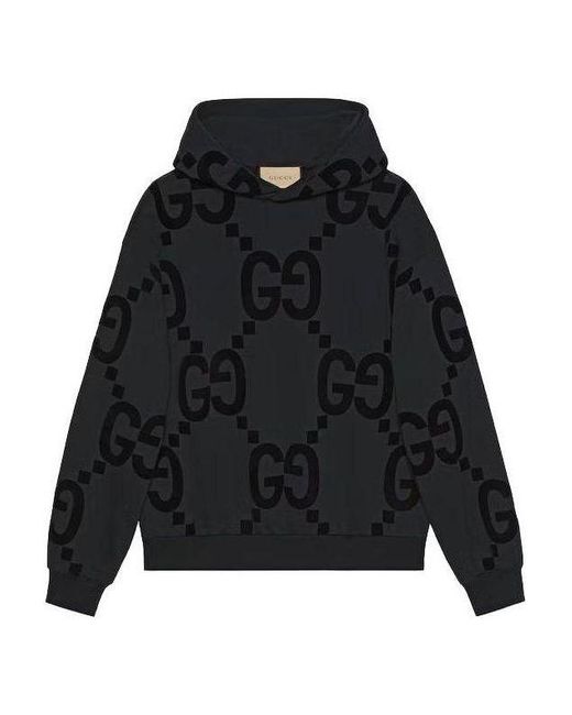 Gucci Black gg Flocked Print Cotton Fleece Sweatshirt for men