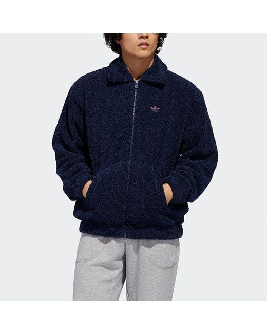 Adidas Blue Originals Embroidered Logo Lapel Lamb's Wool Sports Jacket for men