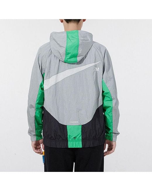 Nike Gray Sportswear Swoosh Contrasting Colors Large Logo Hooded Woven Jacket for men