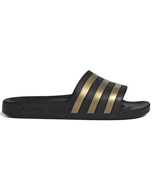 Adidas Black Adilette Aqua Slides Metallic' for men
