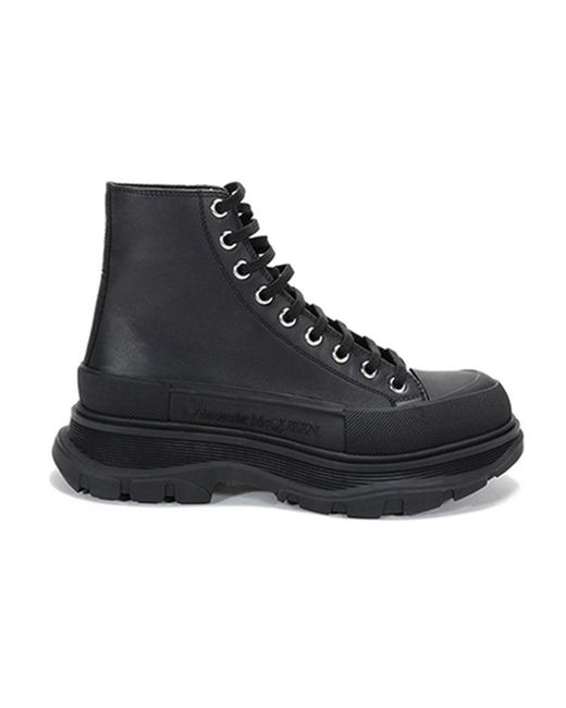 McQueen Black Tread Slick Lace Up Boot 'Triple Leather' for men