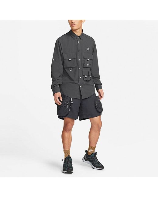 Nike Blue Acg Dri-Fit Uvdevastation Trail Multiple Pockets Casual Solid Color Long Sleeves Jacket for men