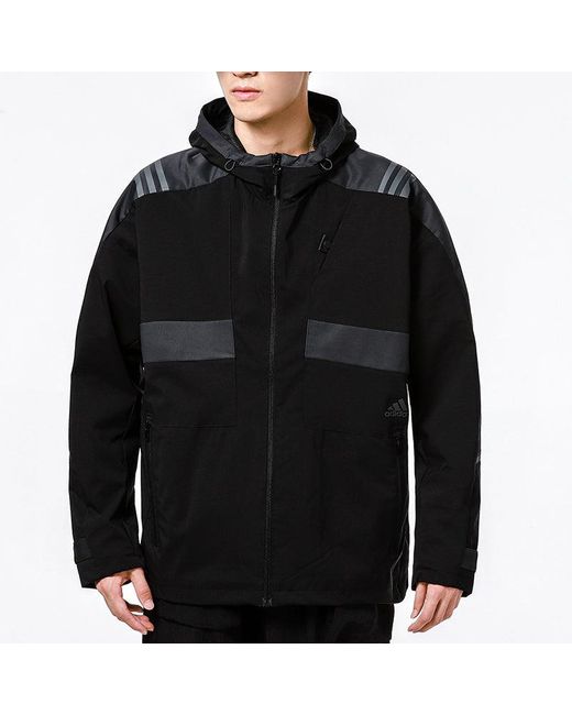 Adidas Black Athleisure Casual Sports Hooded Training Knit Jacket for men