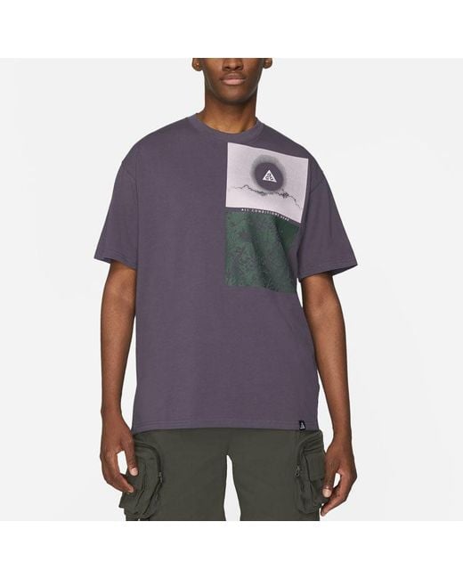 Nike Blue Acg Nature Funny Printing Loose Sports Round Neck Short Sleeve for men