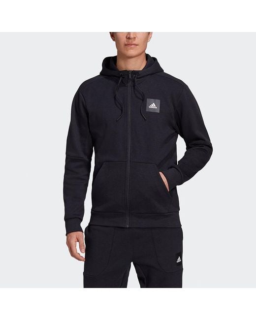 Adidas Blue Mhs Fz Sta Sports Hooded Knitted Jacket for men