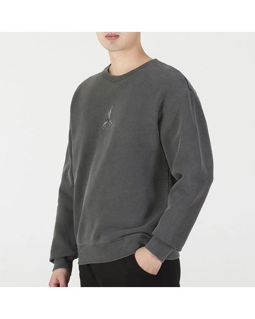 Nike Gray As J Flt Hrtg Flc Crew Embroidered Logo Sports Solid Color Knit Pullover Round Neck Autumn for men