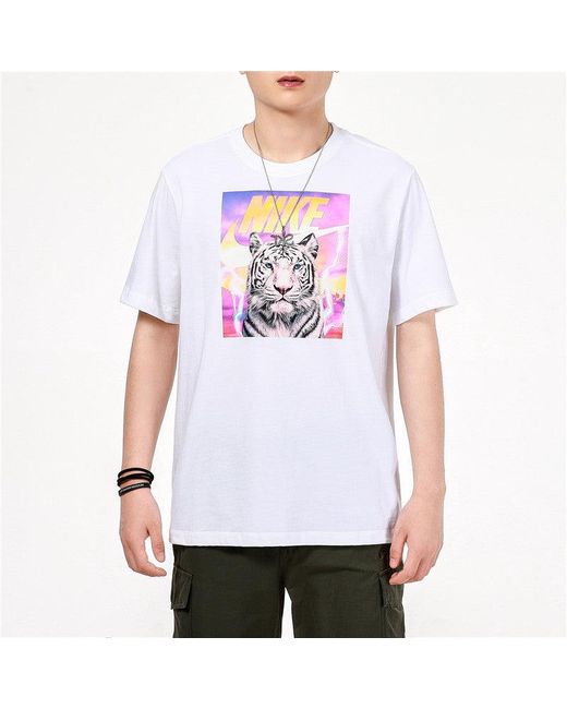 Nike White Printing Sports Breathable Round Neck Short Sleeve T-Shirt for men