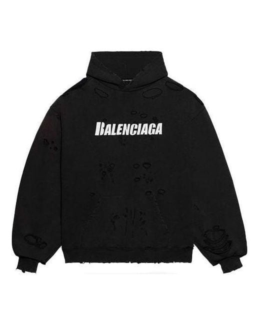 Balenciaga Caps Destroyed Hoodie in Black for Men | Lyst UK