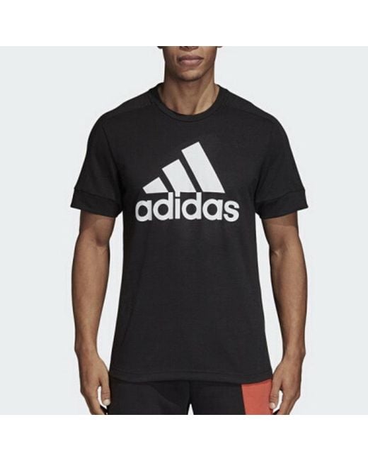 Adidas Black Large Logo Printing Round Neck Pullover Short Sleeve T-Shirt for men