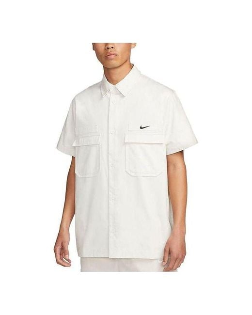 Nike White Life Woven Military Short-sleeve Button-down Shirt Cotton for men